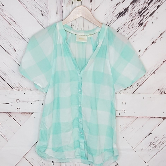 Anthro MaEve Mint Checkered Top M